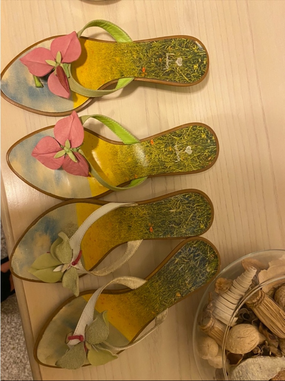 Luichiny Pink & Lime Floral Bow heel sandals size 6.5